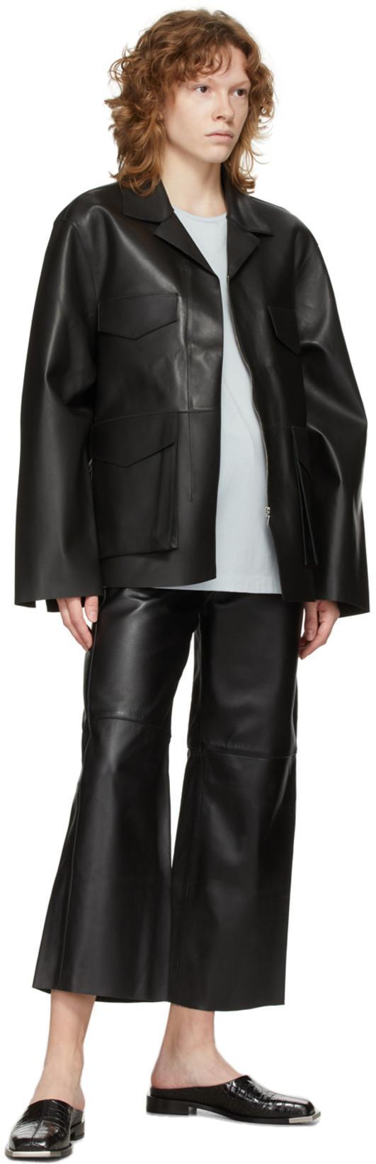 TOTÊME Zipped Wide-sleeve Leather Jacket In Black
