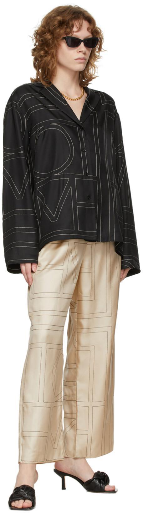TOTÊME Monogram Silk Straight-leg Ankle Pajama Pants In Brown