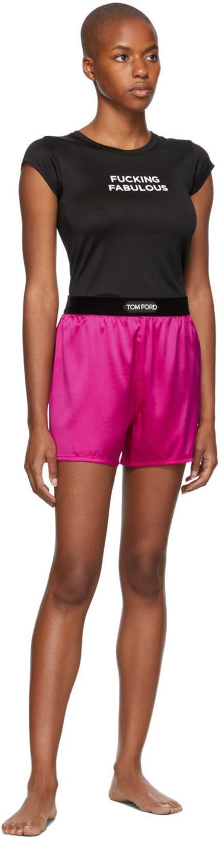 TOM FORD Pink Satin Shorts With Logo On Waistband In Stretch Silk