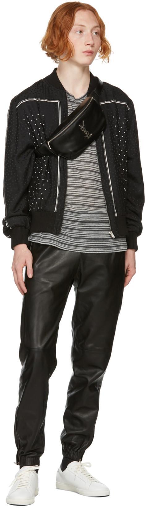 SAINT LAURENT Black Monogram Teddy Bomber Jacket