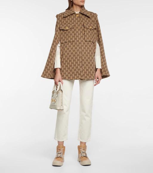 GUCCI Gg-knit Wool Cape Jacket In Multi