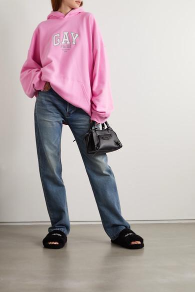 BALENCIAGA Furry Logo-embroidered Faux Shearling Slides In Black