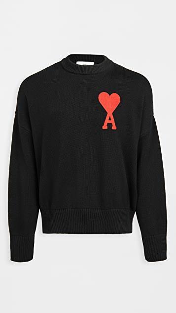 AMI ALEXANDRE MATTIUSSI Ami Paris Ami Heart Design Wool Sweater In Intarsia Knit In White