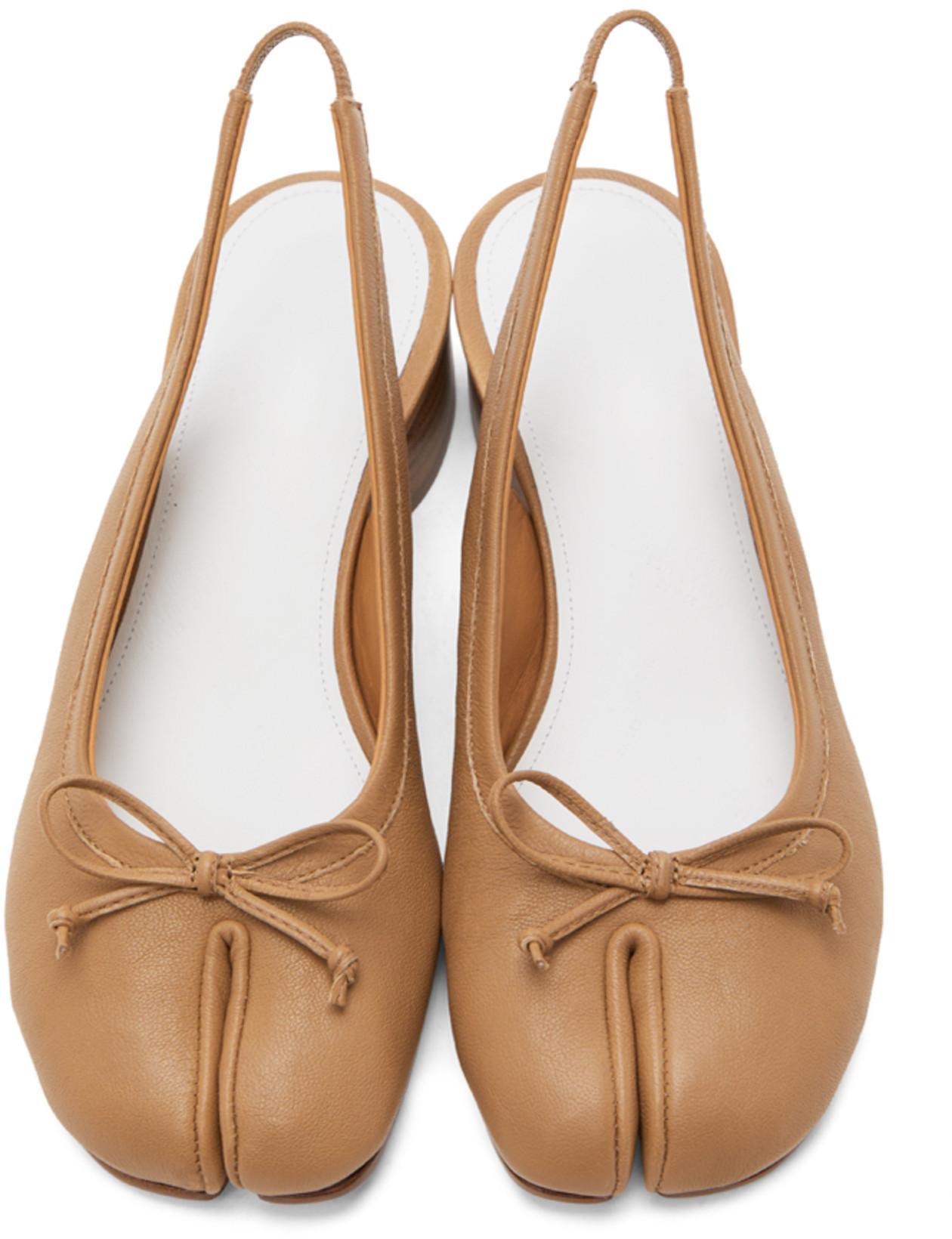 MAISON MARGIELA 30mm Tabi Leather Slingback Ballerinas In Beige