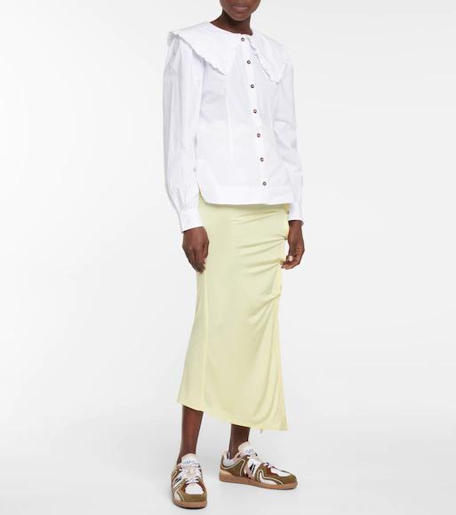 GANNI Balloon Sleeve Poplin Cotton Shirt In White