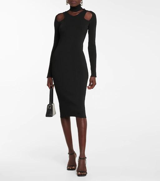 COPERNI Knee-length Cut-out Knit Dress With Ribbed Texture In Black