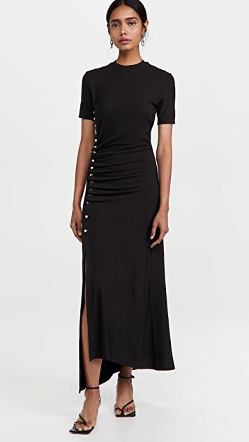 RABANNE Side Snap Ruched Asymmetric Minidress In Black