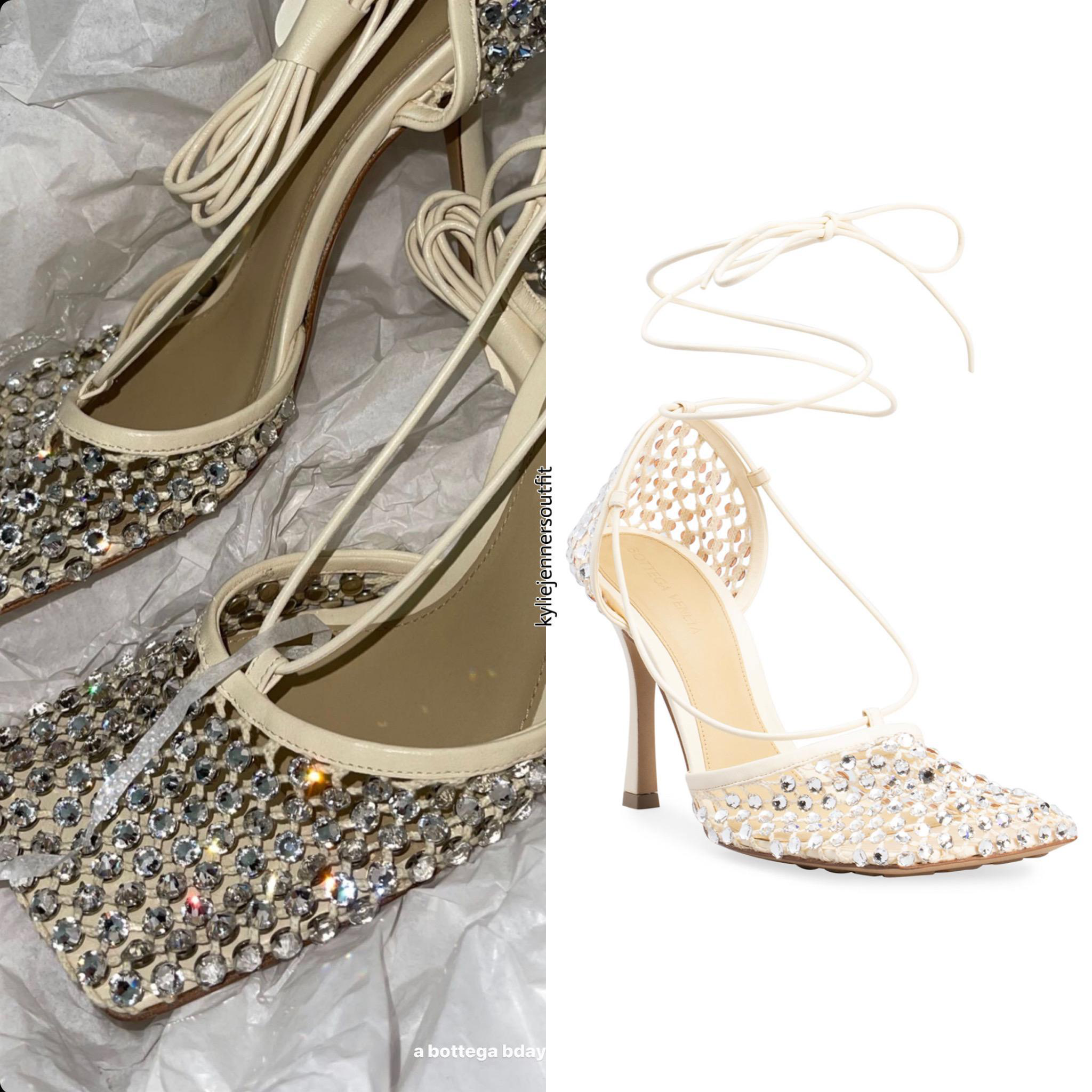 BOTTEGA VENETA Women's Stretch Embellished Ankle Strap High Heel Pumps In White