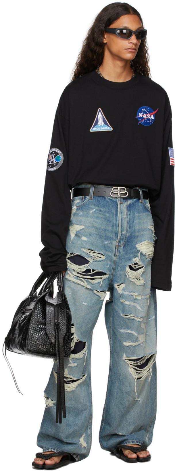 BALENCIAGA Black Swift Oval Sunglasses In 001 Black