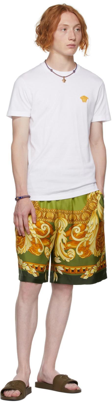 VERSACE White Cotton Jersey T-shirt With Medusa Head Motif In Multi