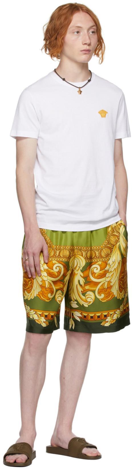 VERSACE White Cotton Jersey T-shirt With Medusa Head Motif In Multi