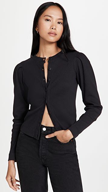 AMO Puff Sleeve Cardigan In Vintage Black