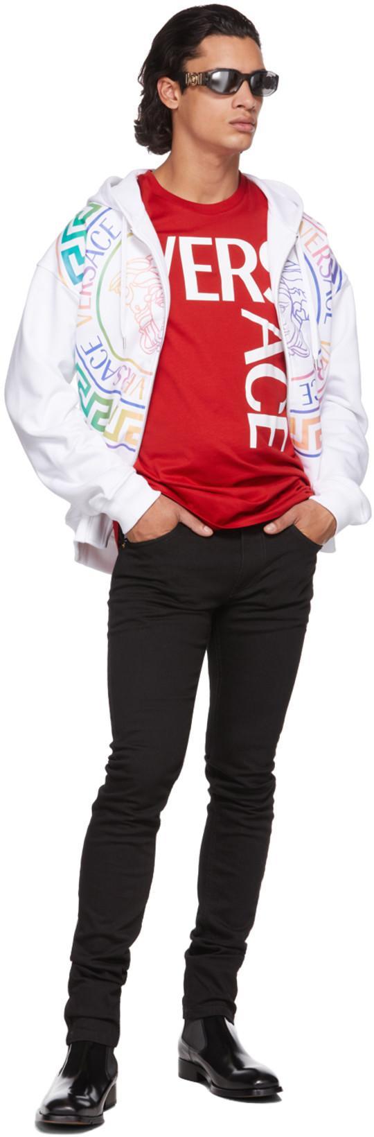 VERSACE Medusa Head-embellished Mid-rise Slim-fit Jeans In Black