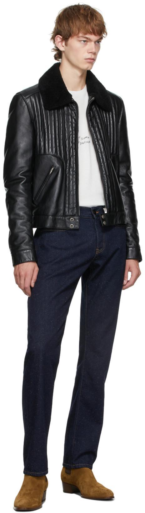 SAINT LAURENT Black Monogram Teddy Bomber Jacket