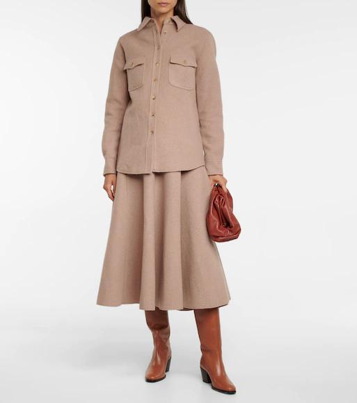 GABRIELA HEARST Maureen High-rise Pleated Midi Skirt In Camel