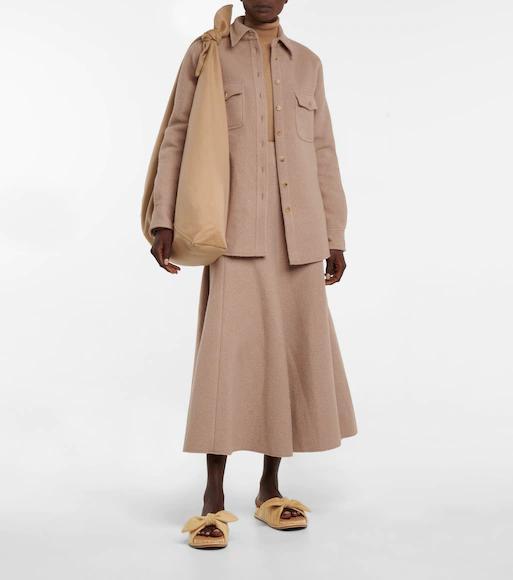 GABRIELA HEARST Maureen High-rise Pleated Midi Skirt In Camel