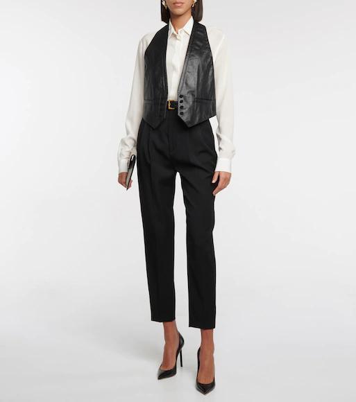 SAINT LAURENT Cassandre Embellished Croc-effect Leather Belt In Black