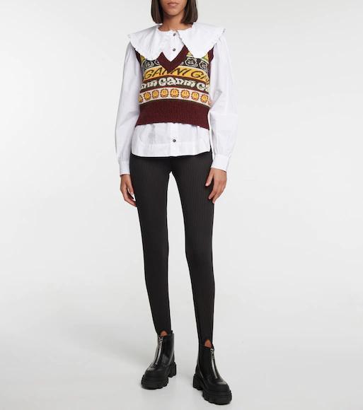 GANNI Balloon Sleeve Poplin Cotton Shirt In White