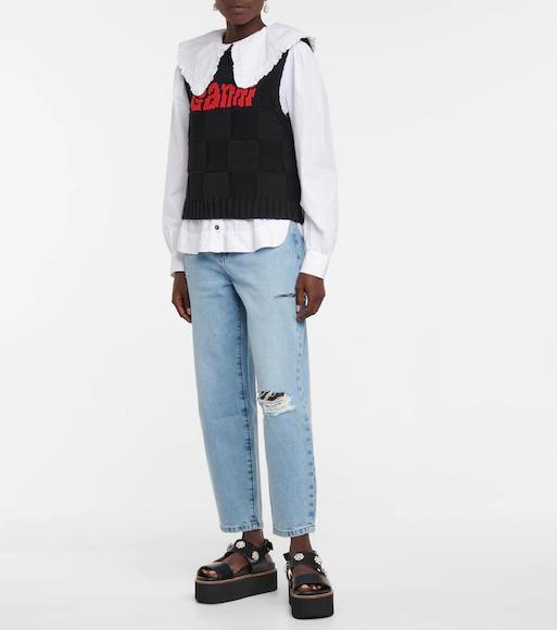 GANNI Balloon Sleeve Poplin Cotton Shirt In White