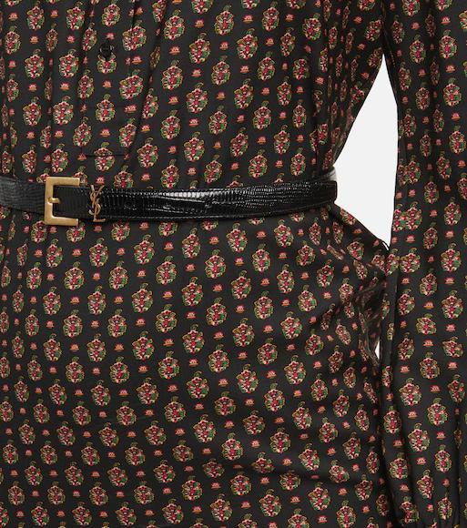 SAINT LAURENT Cassandre Embellished Croc-effect Leather Belt In Black