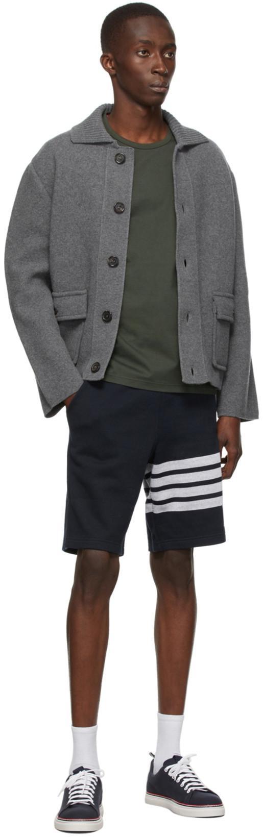 THOM BROWNE Blue Crewneck Sweater With Logo Patch And Rwb Detail In Cotton