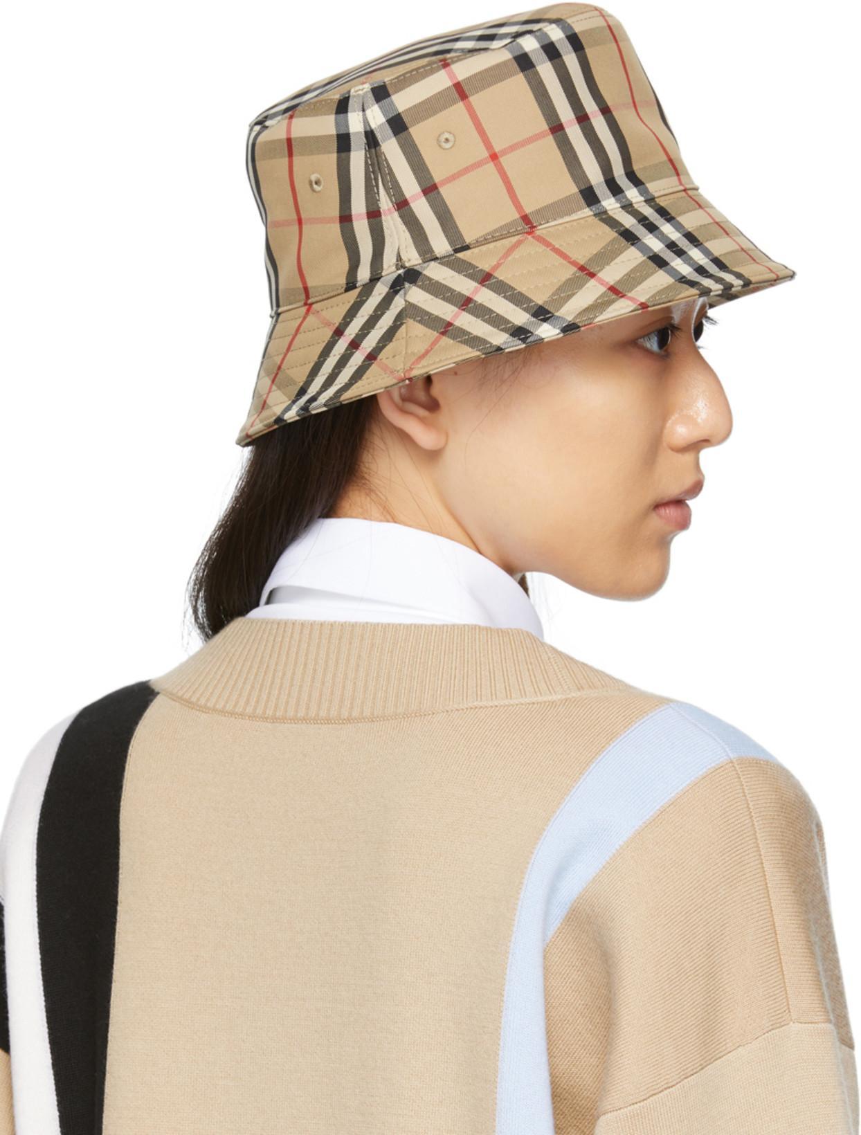 BURBERRY Check Cotton Bucket Hat Hats Beige In Brown