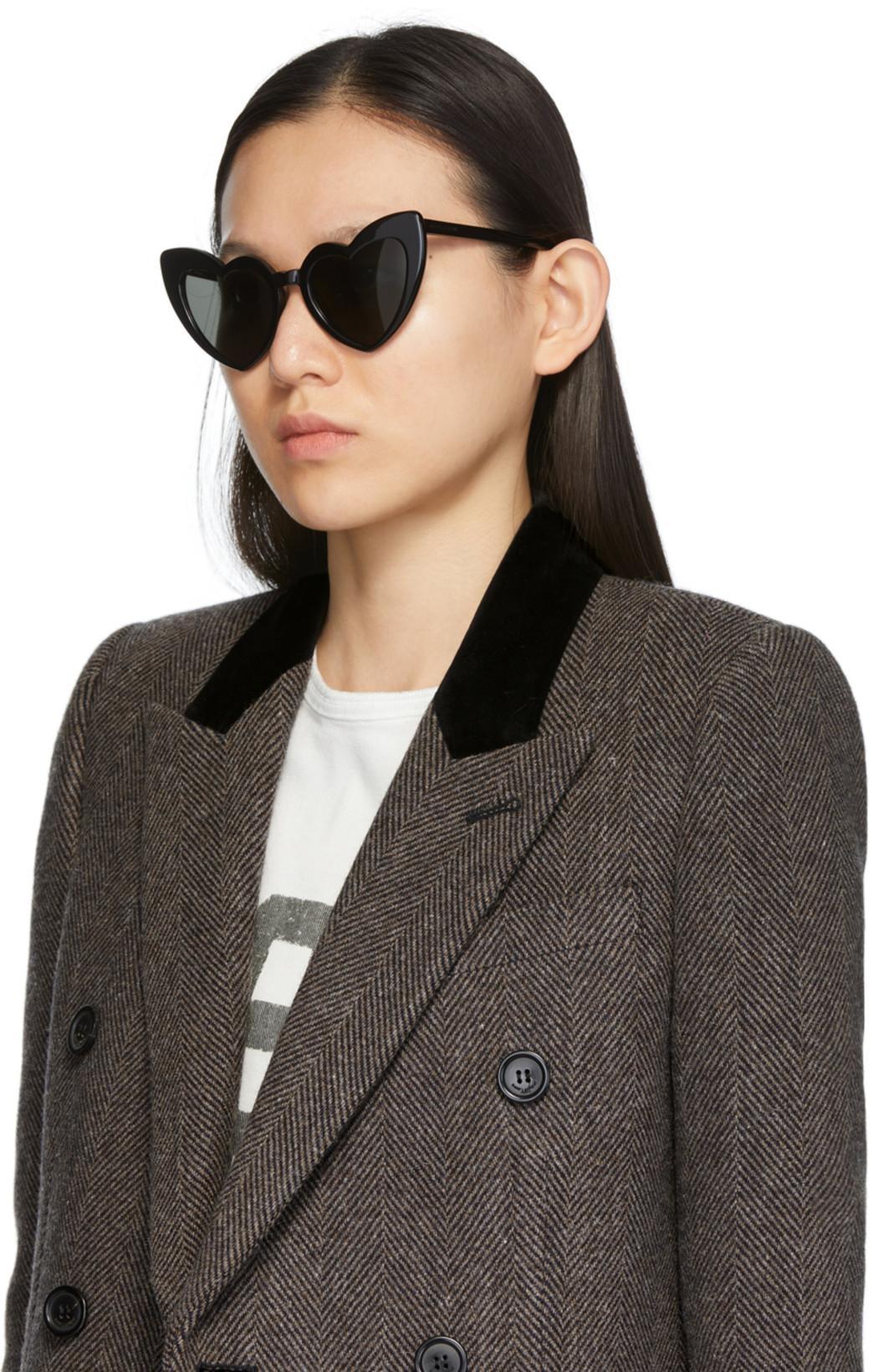 SAINT LAURENT Heart Frame Acetate Sunglasses In Black