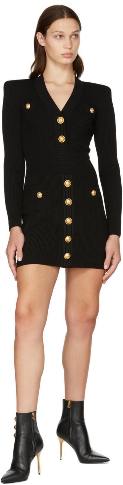 BALMAIN Short Knitted Dress With Gold Buttons In Black