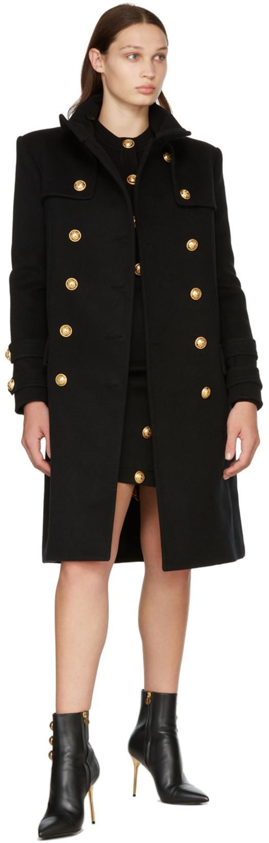 BALMAIN Ribbed Texture Knit Cardigan With Gold Buttons In Black