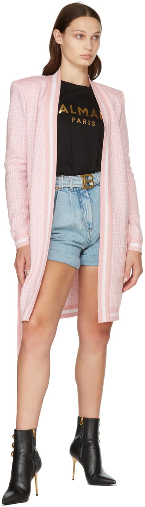 BALMAIN Cotton T-shirt With Gold Colored Logo Print In Black Gold