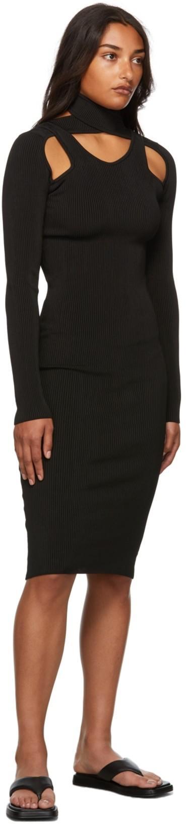 COPERNI Knee-length Cut-out Knit Dress With Ribbed Texture In Black