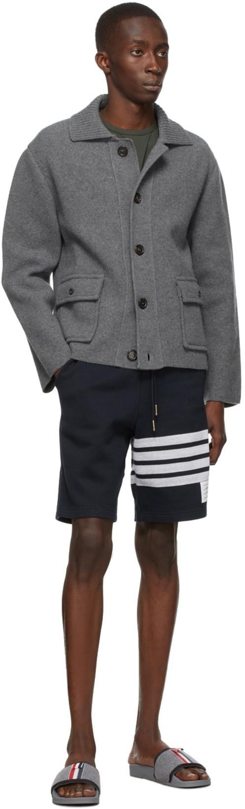 THOM BROWNE Blue Crewneck Sweater With Logo Patch And Rwb Detail In Cotton