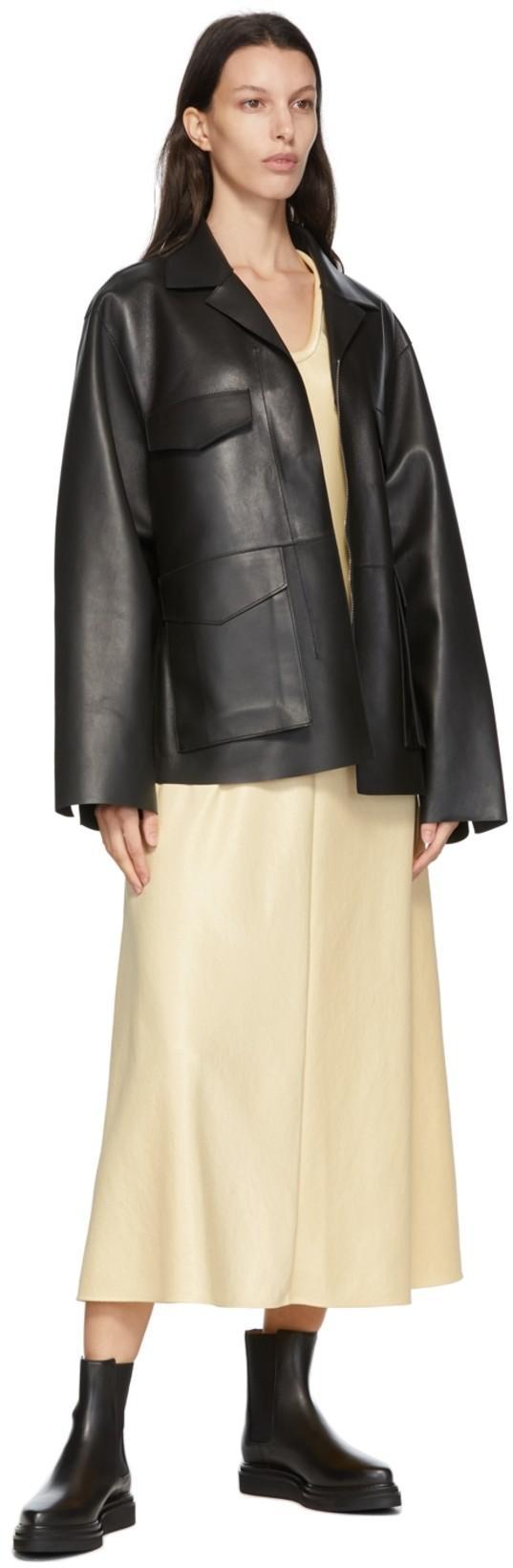 TOTÊME Zipped Wide-sleeve Leather Jacket In Black