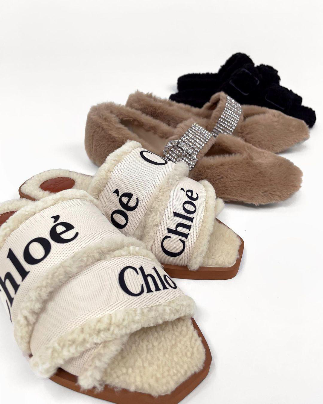 CHLOÉ Woody Flat Logo Ribbon Slide Sandals In White