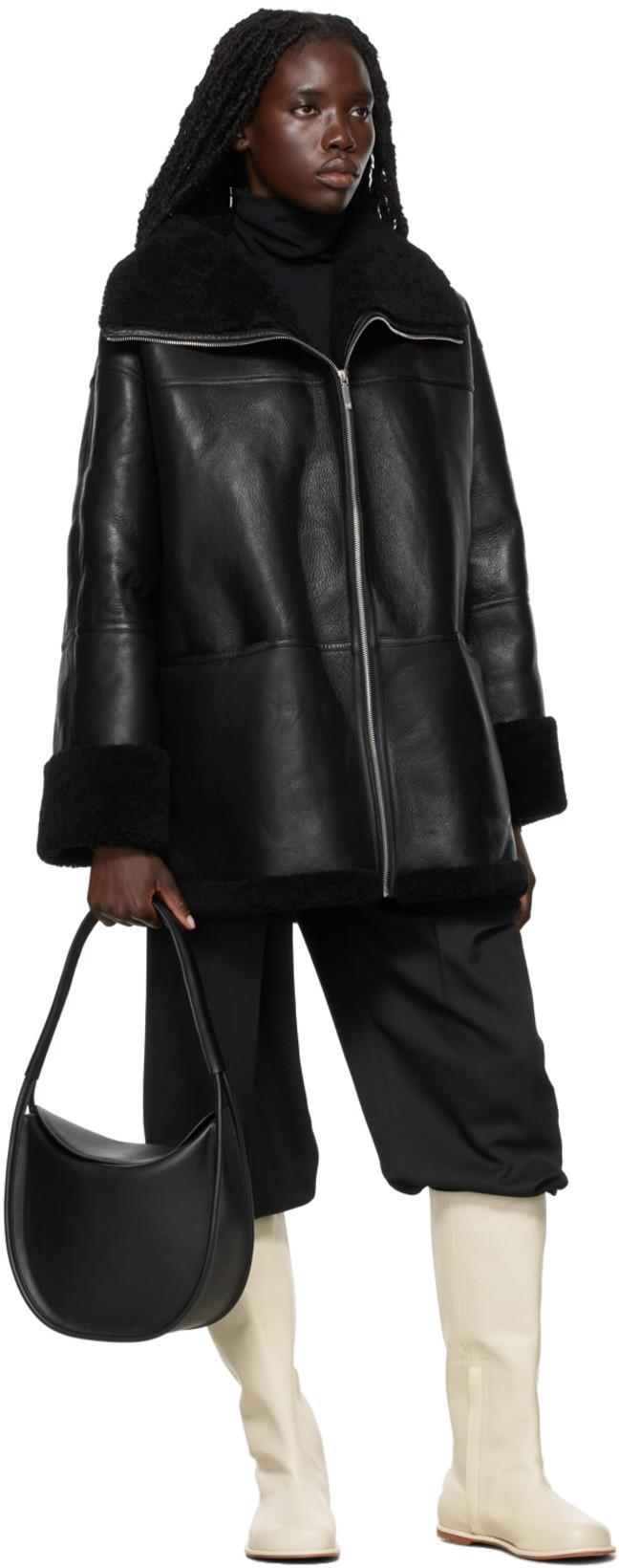 TOTÊME Womens Toteme Signature Relaxed-fit Shearling Jacket In Black