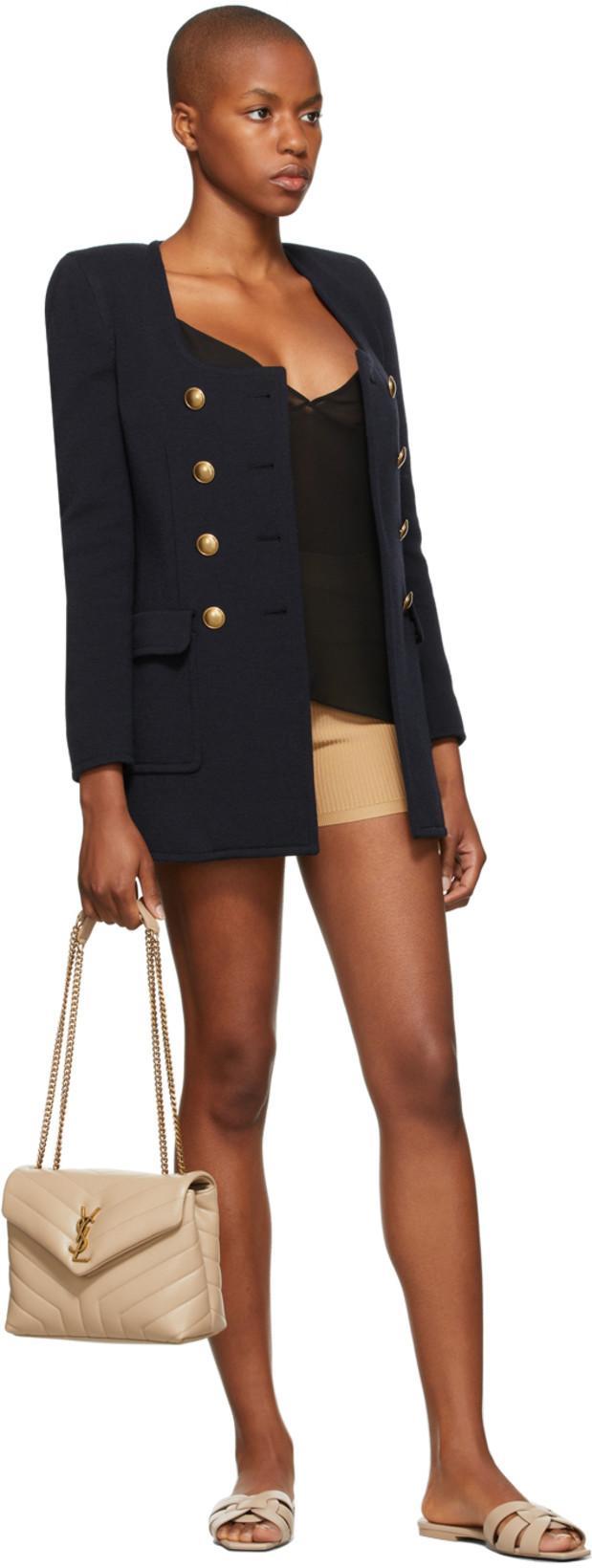 SAINT LAURENT Nu Pieds Woven Patent-leather Slides In Neutrals