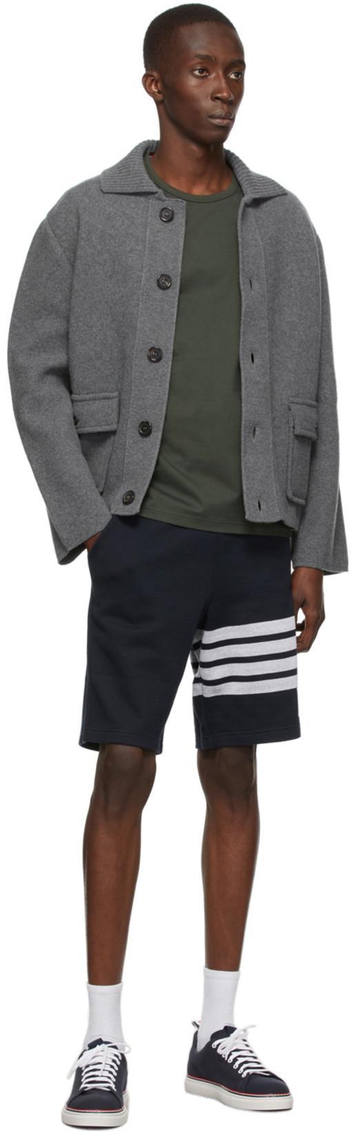 THOM BROWNE Blue Crewneck Sweater With Logo Patch And Rwb Detail In Cotton