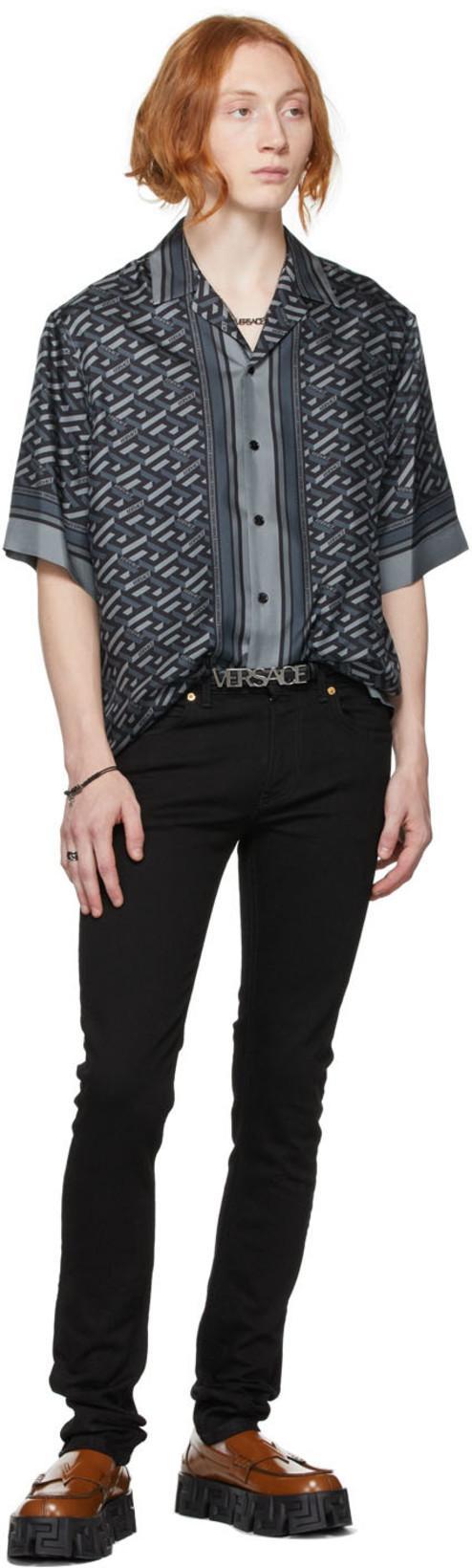 VERSACE Medusa Head-embellished Mid-rise Slim-fit Jeans In Black