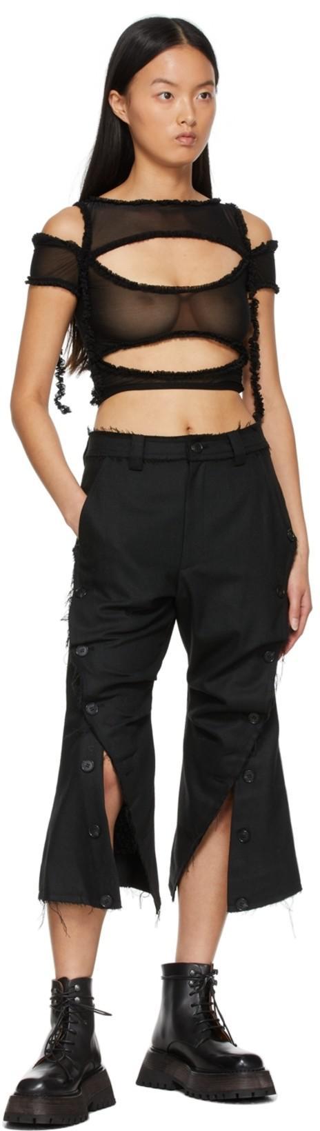 BARRAGAN Ssense Exclusive Black Xochi Ruffle Cut Out T-shirt