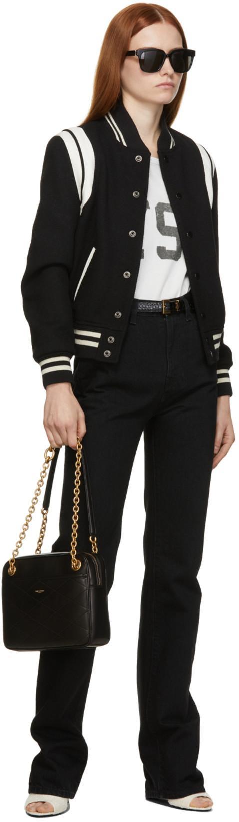 SAINT LAURENT Cassandre Embellished Croc-effect Leather Belt In Black