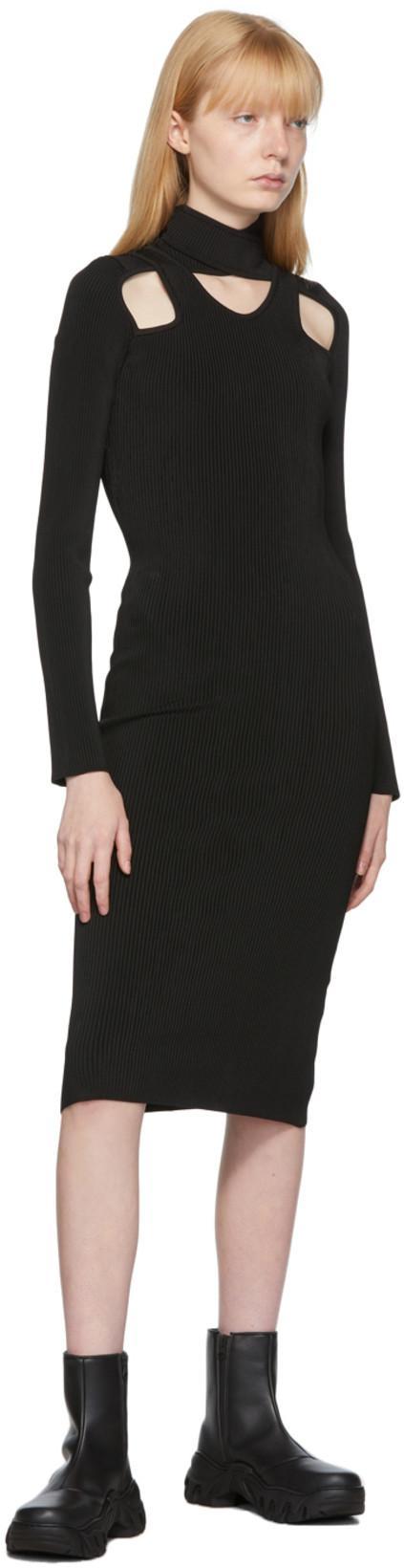 COPERNI Knee-length Cut-out Knit Dress With Ribbed Texture In Black