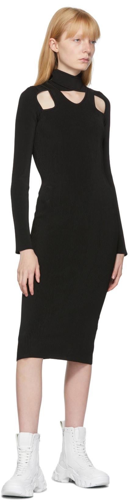 COPERNI Knee-length Cut-out Knit Dress With Ribbed Texture In Black