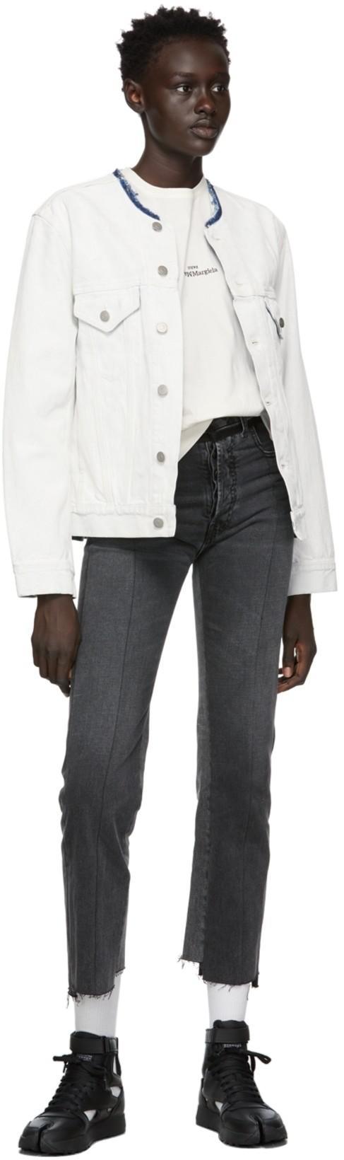 MAISON MARGIELA Bianchetto Hand-painted Collarless Denim Jacket In White Crackle