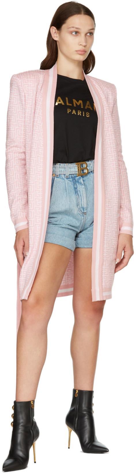 BALMAIN Cotton T-shirt With Gold Colored Logo Print In Black Gold