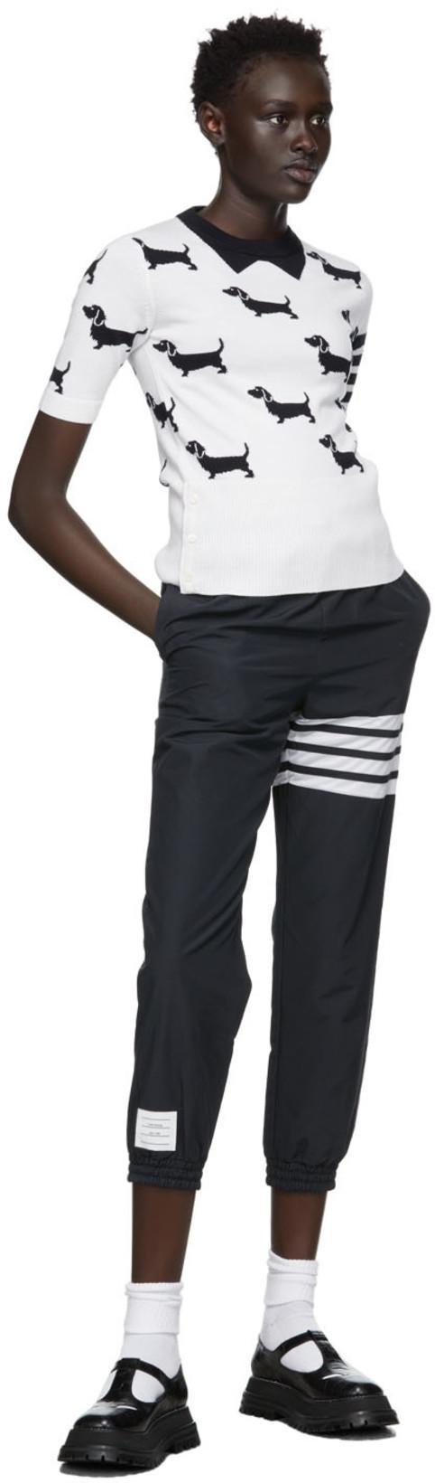 THOM BROWNE Intarsia Stripes Cotton Sweatpants In Blue