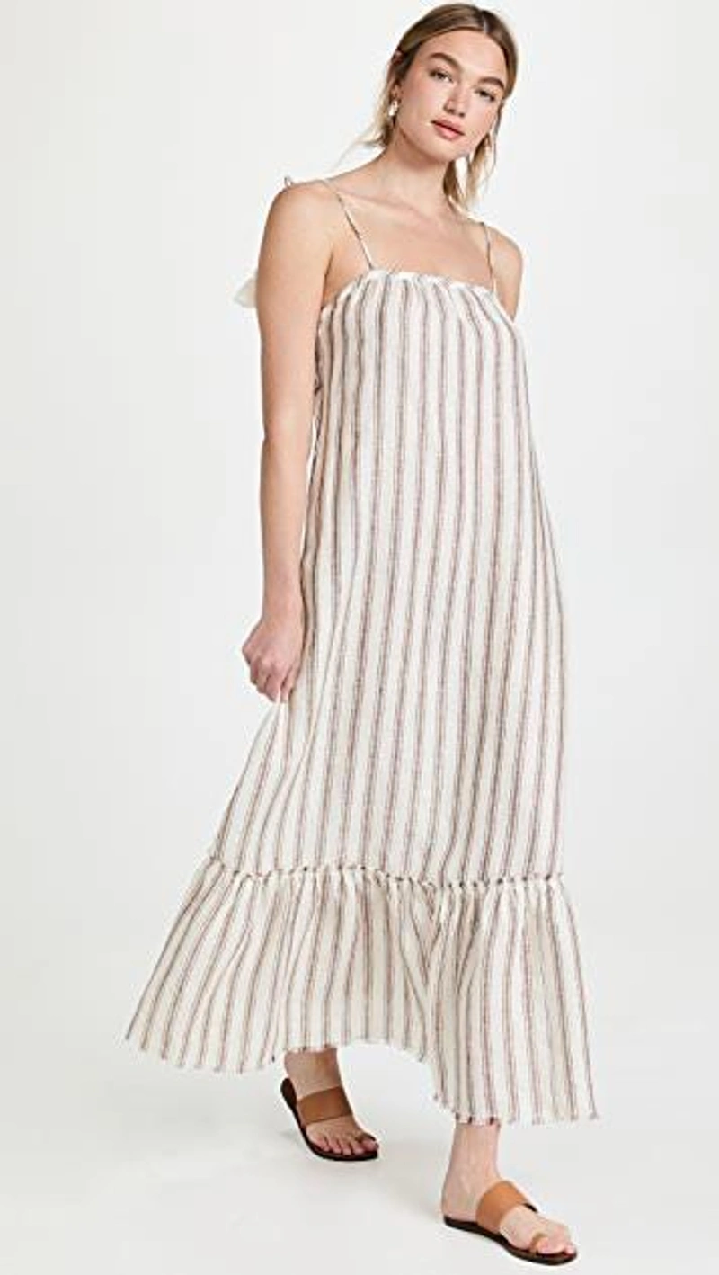 shopbop.com's Posts | 搭配: Tory Burch Beach Sleeveless Linen Maxi Dress In Ivory；Shashi Timeless Hoops In Gold；Atp Atelier Brown Astrid Leather Sandals