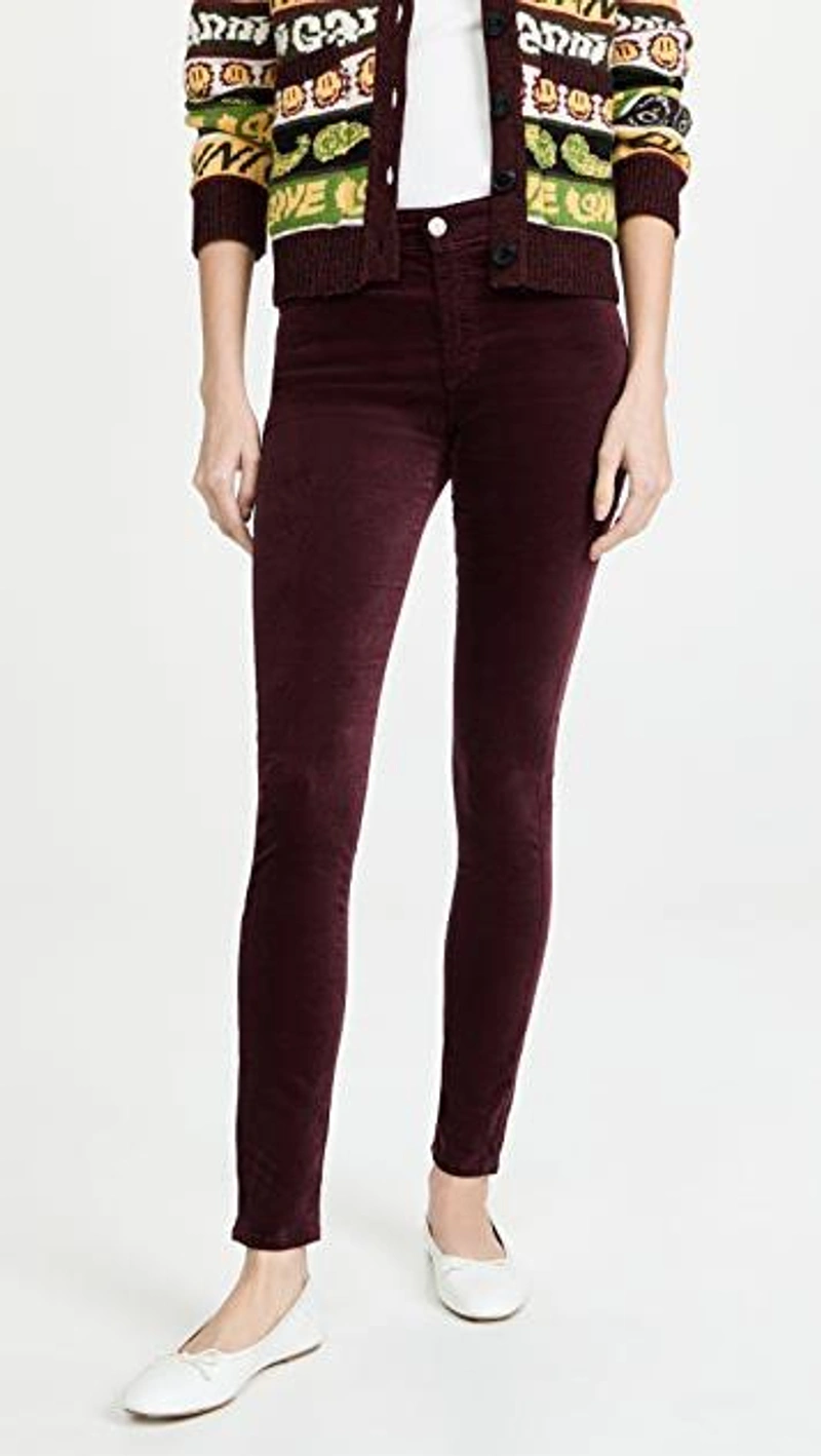 shopbop.com's Posts | Wearing: Ag Velvet Farrah High Rise Skinny Pants In Wine Bloom; Theory Leenda Sleeveless Compact Top In White; Ganni Multicolor Wool Knit Cardigan In Multi-colour