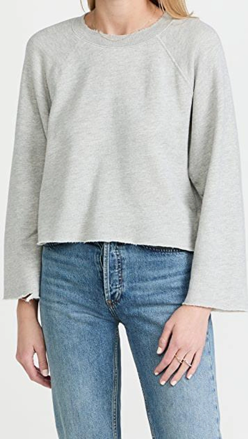 shopbop.com's Posts | 搭配: Re/done Blue High-rise Stove Pipe Jeans In Medium Stone；Re/done Classic Raglan Crewneck Sweatshirt In Destroyed Heather Grey；Munthe Rellina Shirt Jacket In Blue