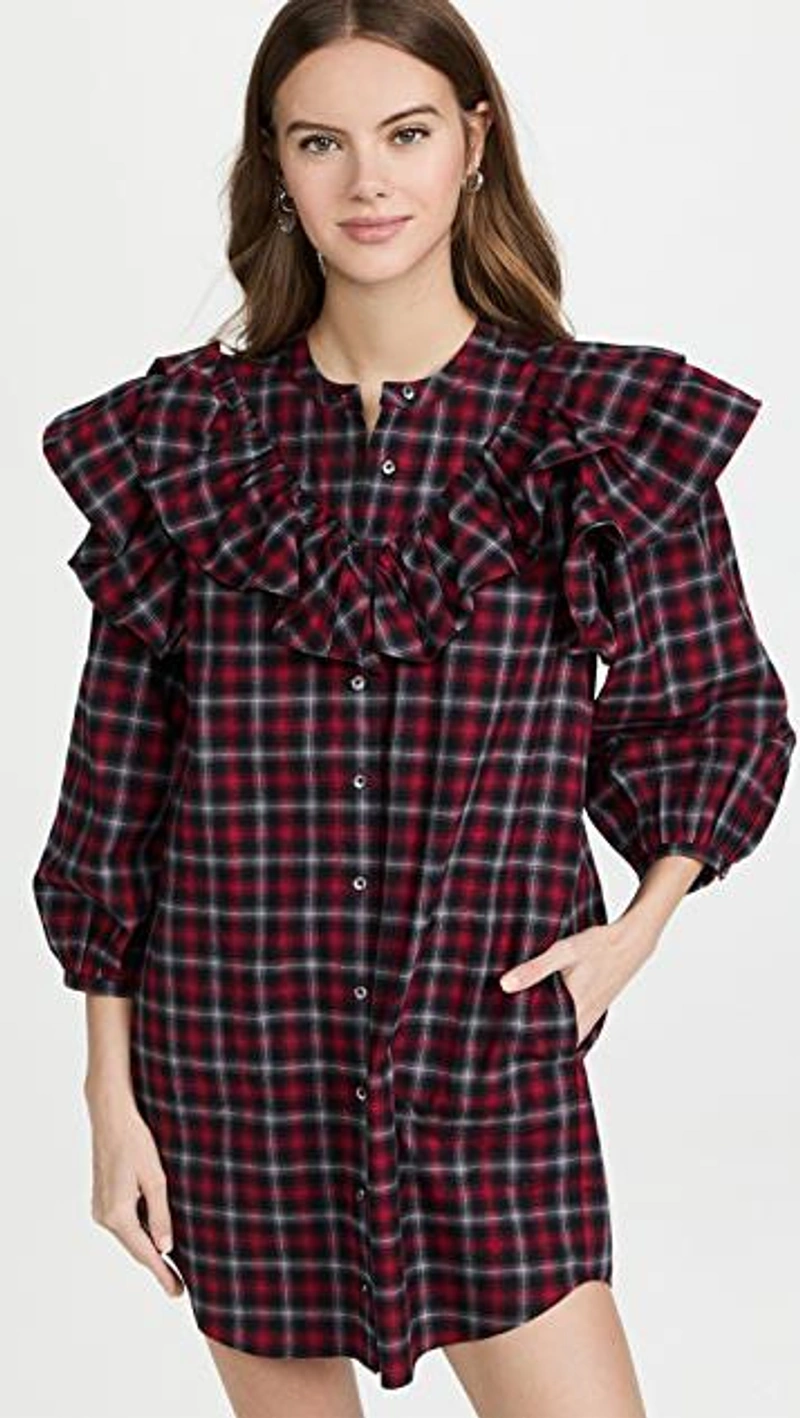 shopbop.com's Posts | 搭配: Stems Women's Comfort Silky Ribbed Crew Socks, Pack Of 2 In Black, White；Something Navy Plaid Ruffle Button Up Dress In Red Combo；Closed Knit Half Zip Pullover In Grey Heather Melange