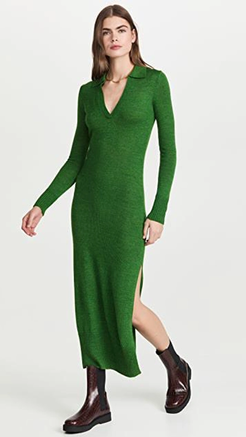 shopbop.com's Posts | Wearing: Staud Crown Dress In Emerald; Maria Black Karen Necklace In Gold; Staud Palamino Boots In Mahogany Faux Croc
